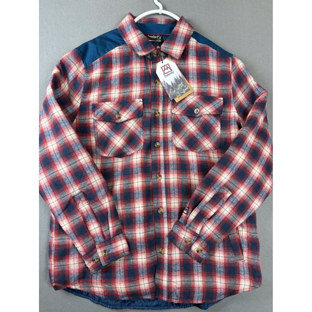 Avalanche Outdoor Supply Mens Red Blue Plaid Quilted Flannel Shirt Jacket L